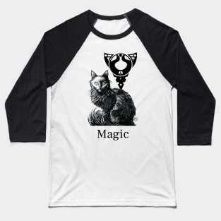 Magic Black Cat - Black Outlined Version - Magic Quote Baseball T-Shirt